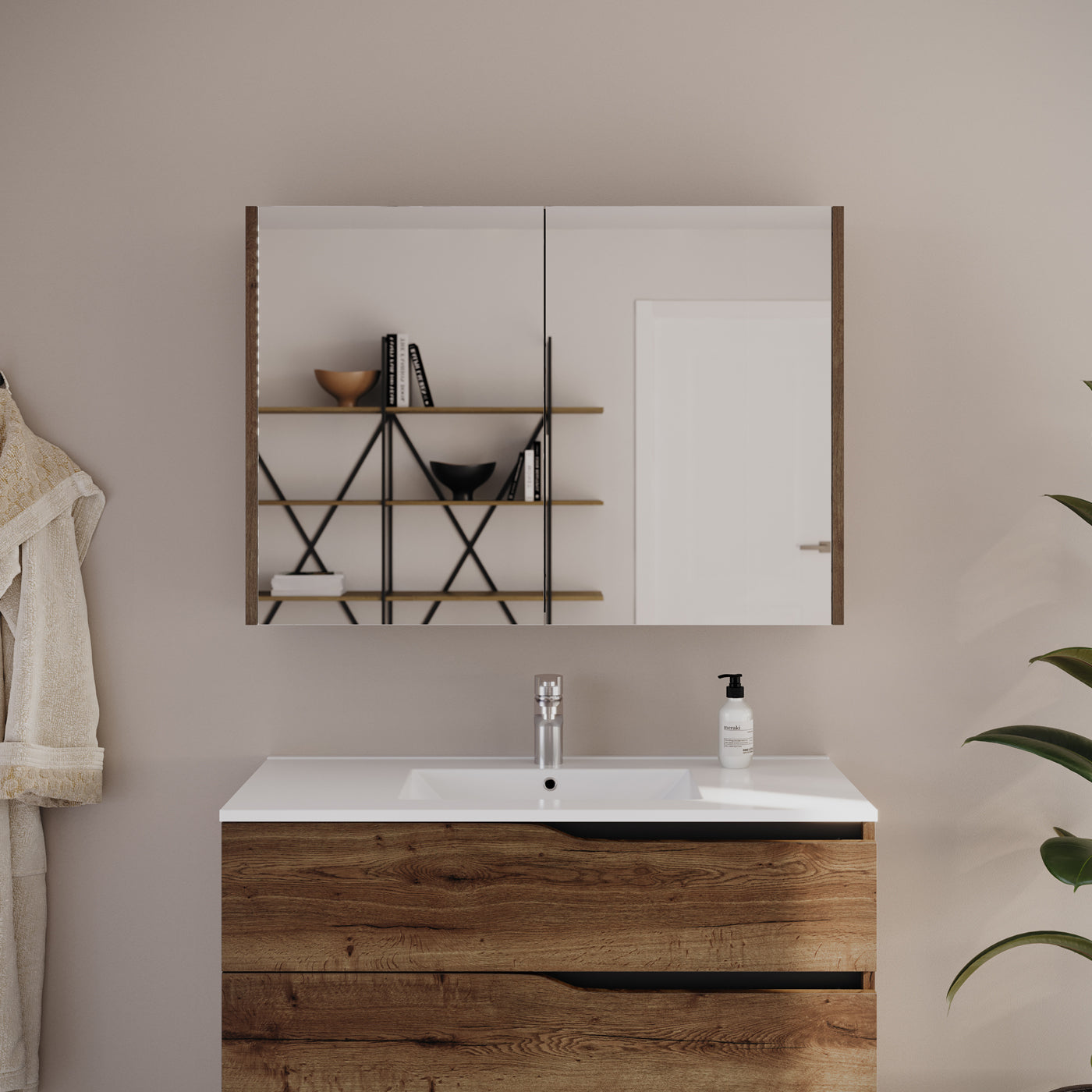 Meuble de salle de bain Cosyneo VENERIA - design contemporain, finition bois naturel, double vasque à poser